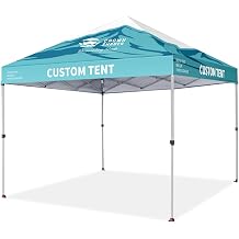 Crown Shades 10x10 Custom Canopy Tent with Frame Included, Custom Logo, Customized Top, Backwall & Sidewall - Heavy Duty Commercial Pop Up Tent