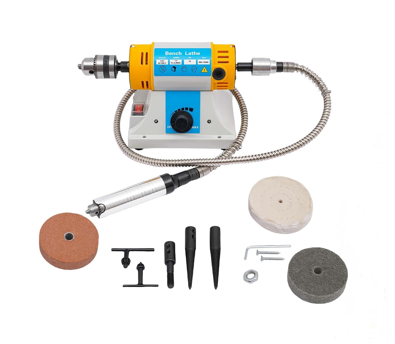 BANLICALI Jewelry Polisher, 320W Aluminum Alloy Bench Buffer Jewelry Polishing Machine with Accessories, Multi-Function Benchtop Polisher Grinder for Jewelry, Wood, Metal Yellow 110V 10000RPM