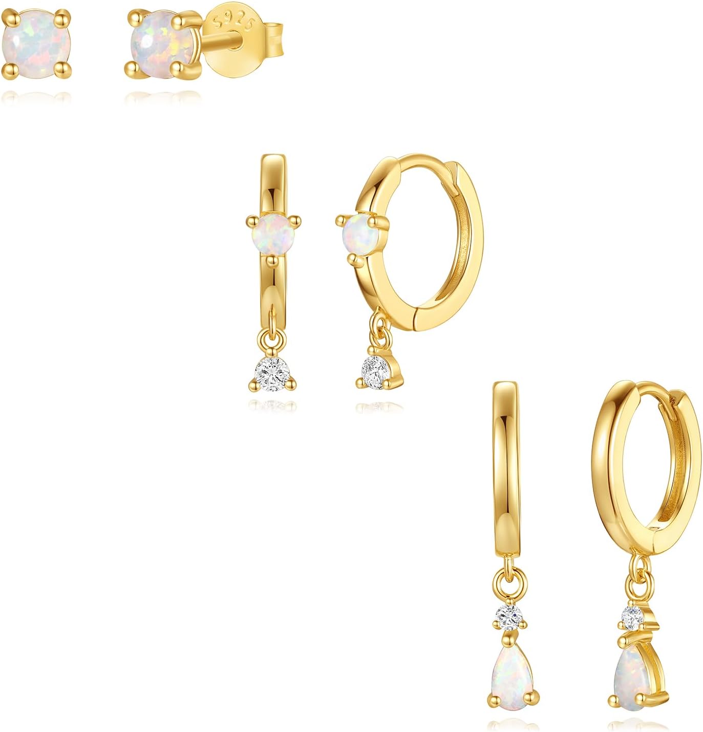 Angelady Opal Earrings Set for Women, Hypoallergenic S925 Sun Stud Earring for Sensitive Ears, Dainty Hoop Huggie Silver Opal Dangle Earring Stacks, Blue Earrings for Women Trendy 2025