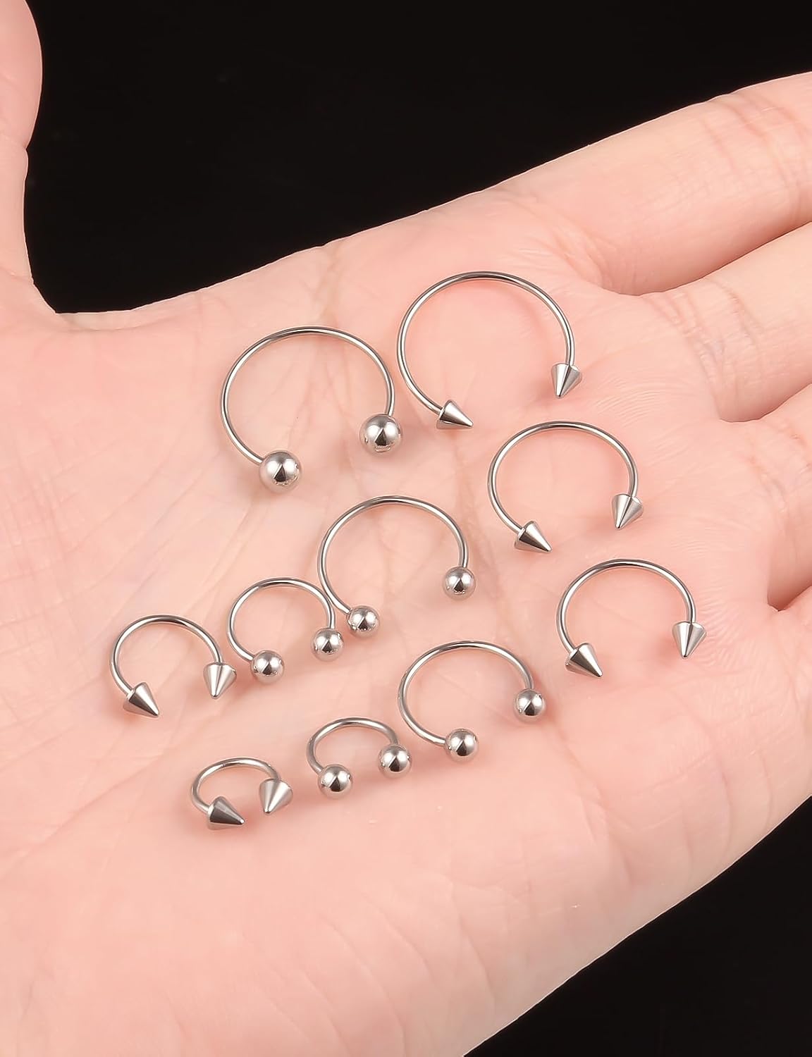 Septum Rings 18G Surgical Steel Snake Bite Jewelry Long Spike & Round Horseshoe Lip Rings Smiley Piercing Jewelry for Women Men 6mm 8mm 10mm 12mm 14mm - Image 2