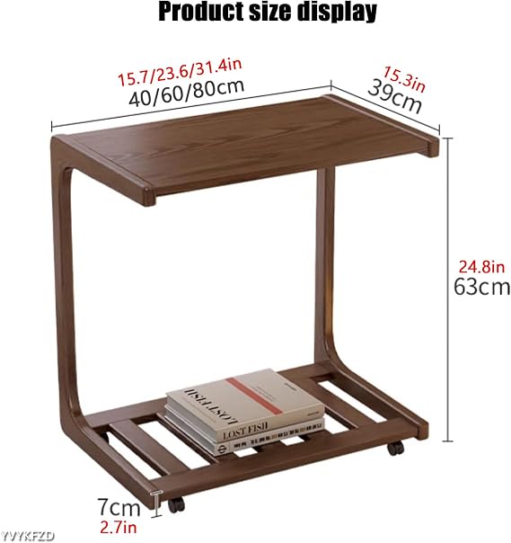 YVYKFZD Mobile Side Table, C Shaped Snack End Table, 360° Swivel Sofa Table with Wheels, Portable Couch Tray Table Nightstand, for Living Room, Bedroom(White,23.6x15.3x24.8)