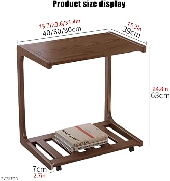 YVYKFZD Mobile Side Table, C Shaped Snack End Table, 360° Swivel Sofa Table with Wheels, Portable Couch Tray Table Nightstand, for Living Room, Bedroom(White,23.6x15.3x24.8)