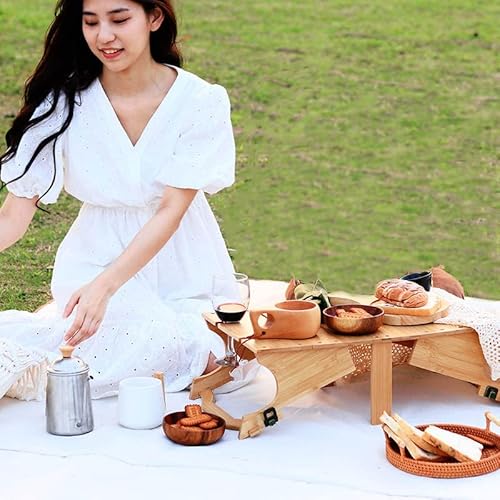 2 In 1 Foldable Bamboo Picnic Table With Glass Holder And Portable Storage Basket For Outdoor - Unassembled Natural #TOP4