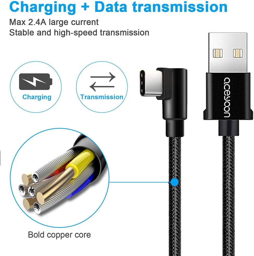 Promo Discount Up To 70% Off aceyoon 90 Degree USB C Cable Braided 3 Pack 1ft 3ft 6ft USB C Right Angle Charger and Data Sync L USB C Cord Elbow Type C Powerline Compatible for S20 S10 S9 S8, P40 P30, Mate40 Mate30, Pixel