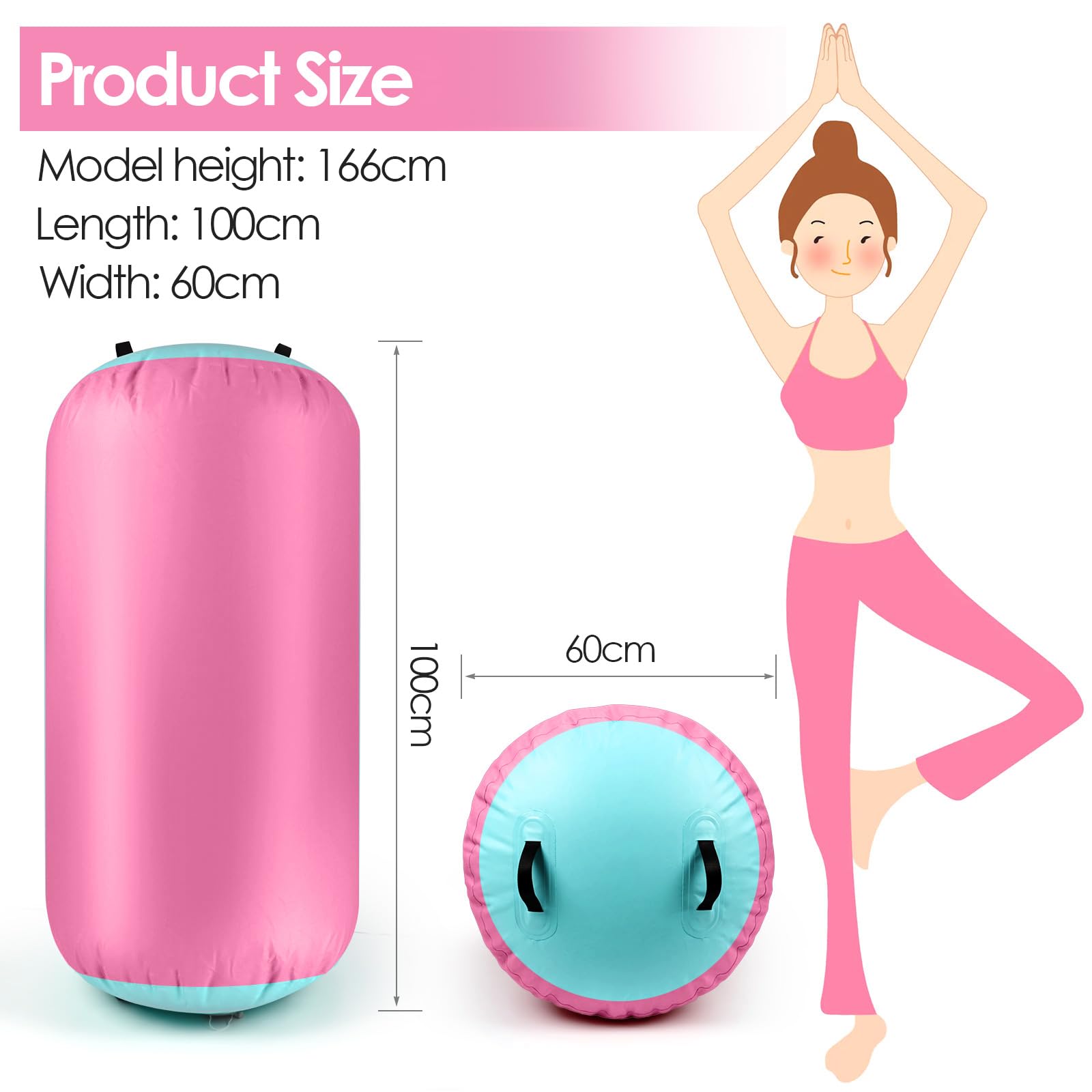 Diealles Shine Air Roll, 100x60cm Rullo ad Aria Gonfiabile Rotondo, Rotolo Gonfiabile con Pompa Elettrica e Borsa per il Trasporto, Air Barrel Gymnastics Roller per Allenamento Fitness Yoga