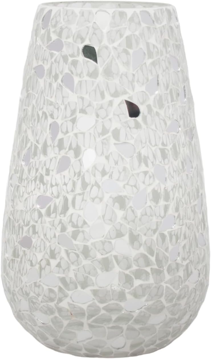 HosleySilver Mosaic Glass Candle Holder/Vase 8” High Modern Sophistication for Stylish Home Decor