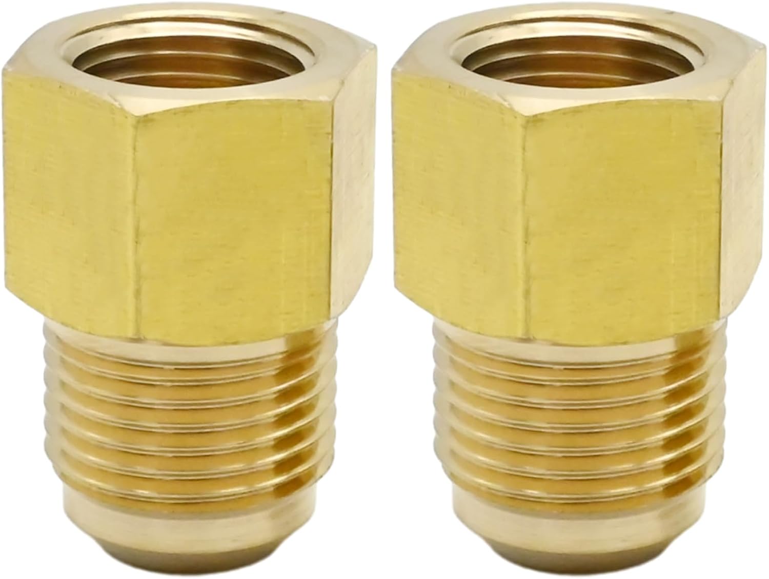 2 Pack Brass Flare Tube Hex Fitting, 1/2 SAE Male x 3/8 SAE Female Pipe Fitting Reducer with PTFE Tape for HVAC Gas Systems Refrigeration Pipe Connections