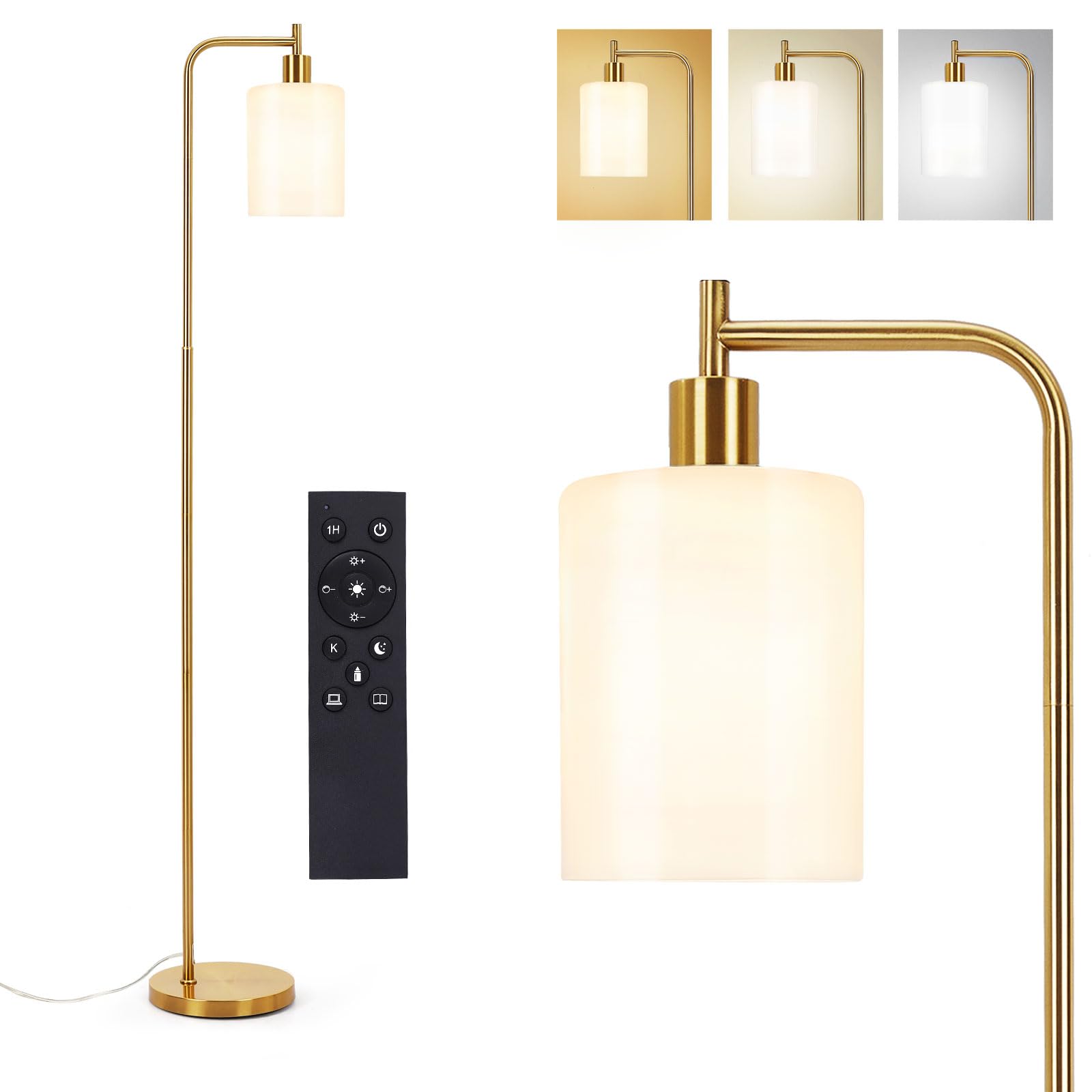 Litake Lámpara de pie dorada para salón, lámpara de pie LED, con luz regulable de 2700 K-6500 K, mando a distancia y interruptor de pie, diseño moderno para salón, oficina, estudio