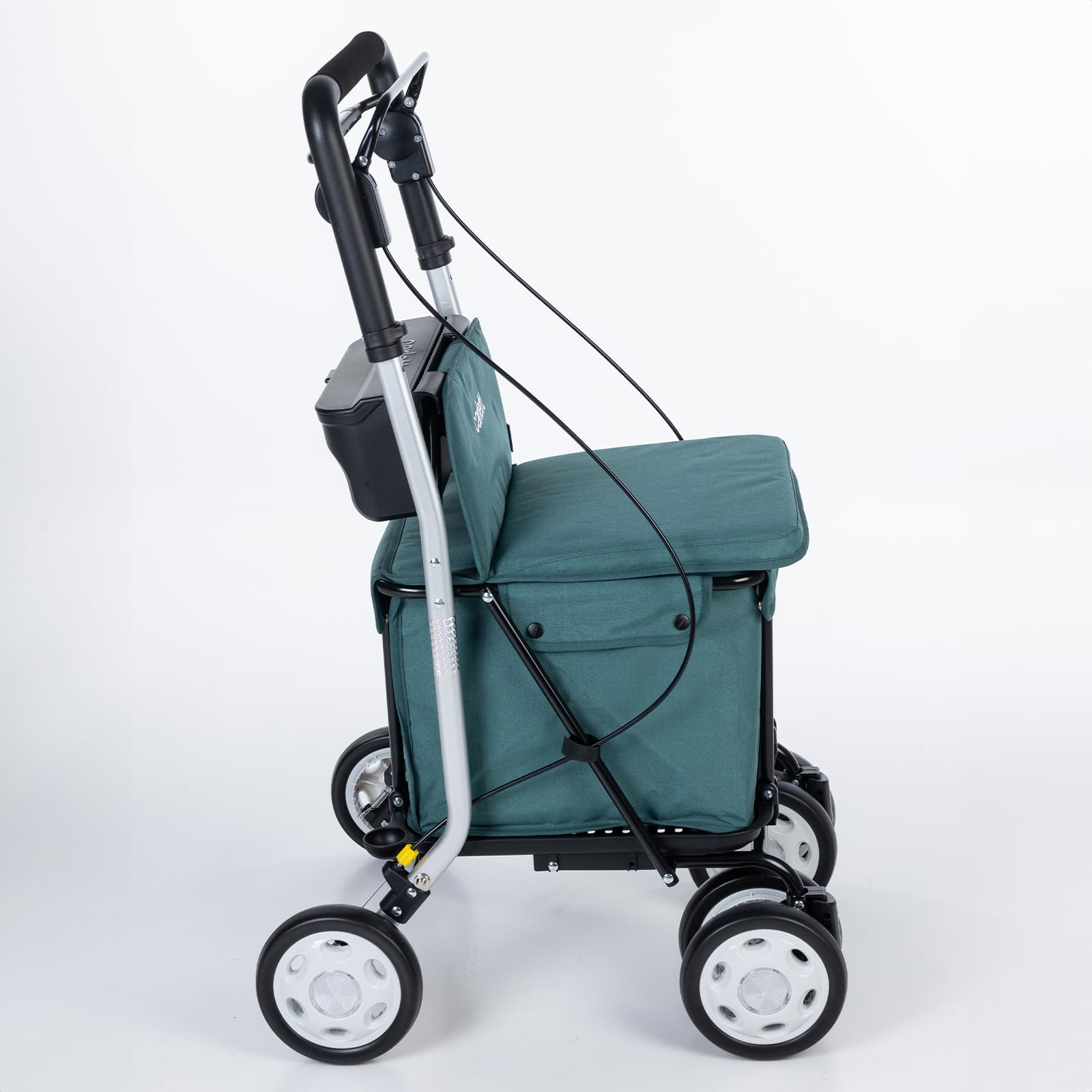 Carlett Einkaufstrolley mit Sitz Bis 125KG Einkaufstrolley Klappbar 29L Rollator mit Sitz, 4 Räder, Bremsen, Griff Verstellbar, Shopping Trolley Foldable Shopping Cart Comfort Move (Dunkelcyan)