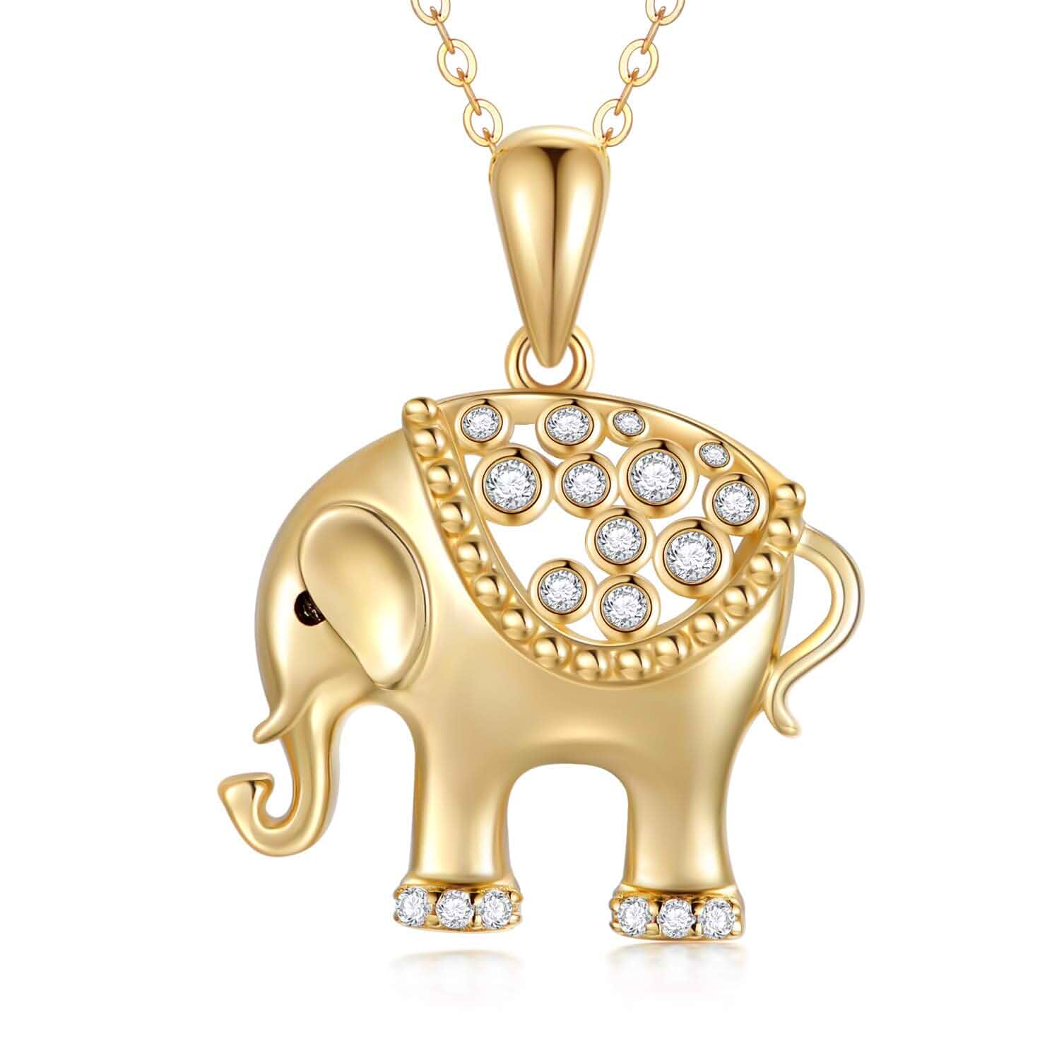 14k Gold Elephant Pendant Necklace for Women, Fine Gold Lucky Jewelry Gifts for Her, 16+1+1 Inch
