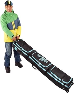 Rolling Ski Bag, Padded Snowboard Bag with Wheels for Air Travel, 600D Waterproof Oxford Ski Boot Bag for Single Or Double Ski Board, 180cm