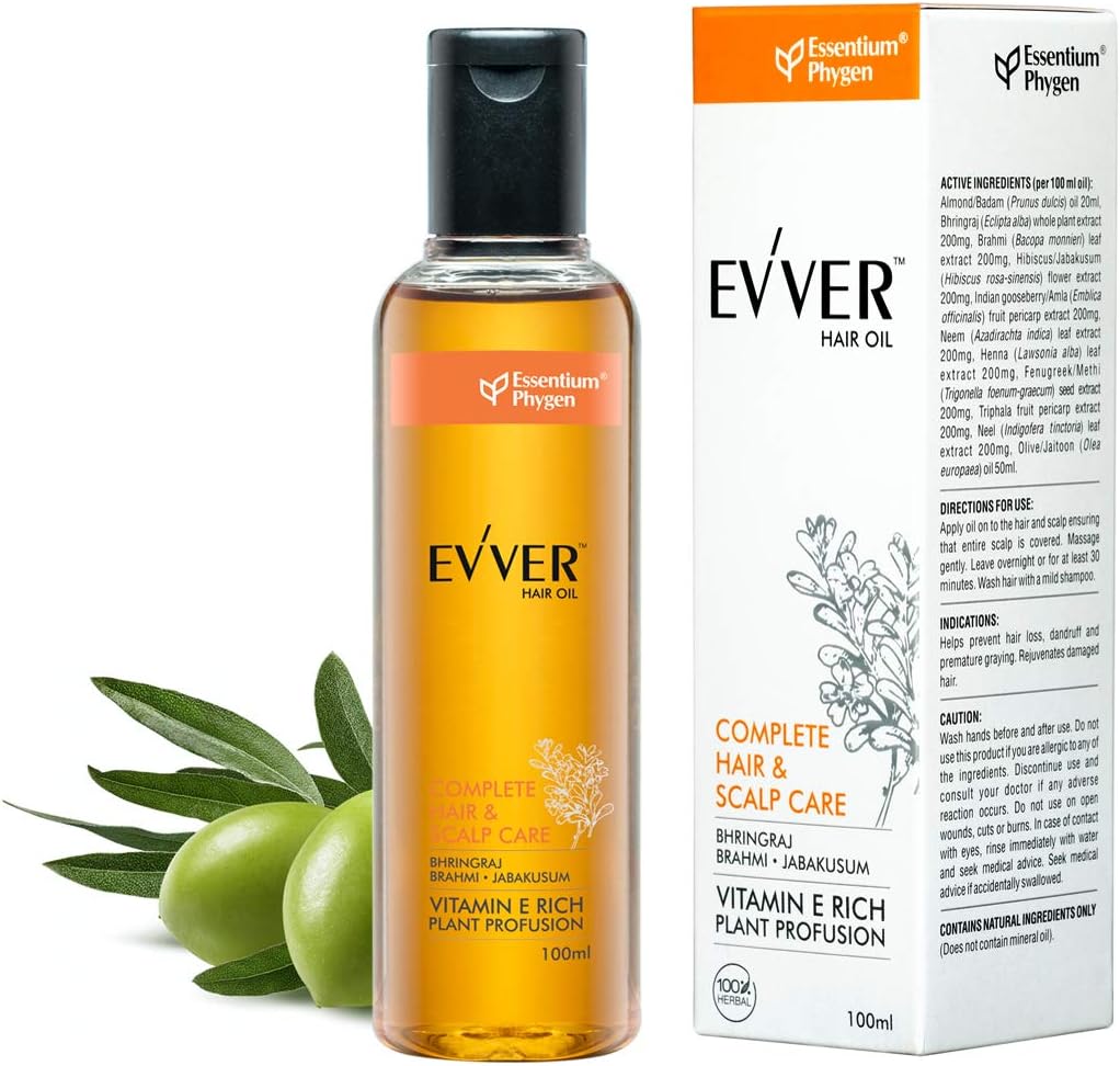 Evver Bhringraj Brahmi Vitamin E Hair Oil 100ml Nourishing Ayurvedic Hair Oil with Hibiscus, Triphala & Neem Strengthens, Controls Dandruff & Adds Shine