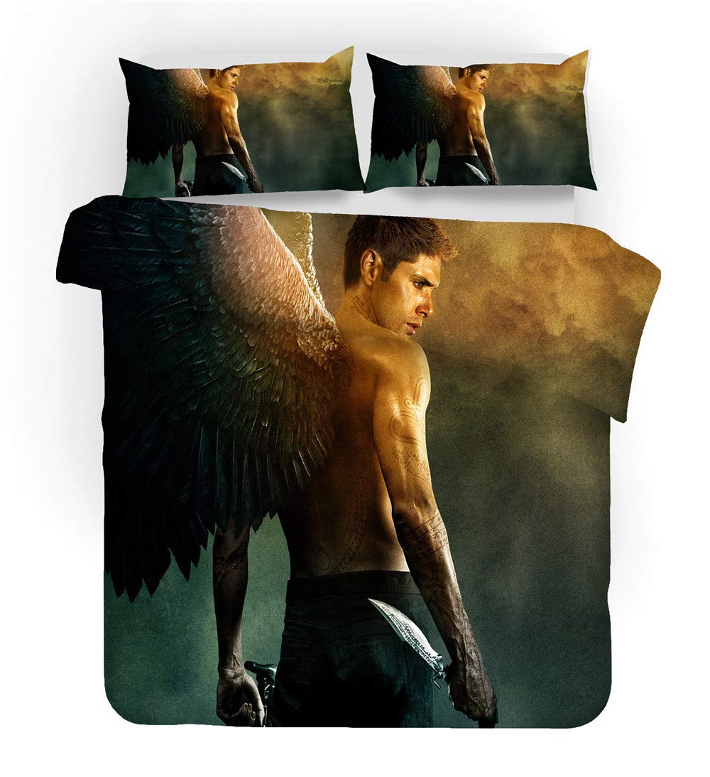 NICHIYO Supernatural Season Bed Linen Set, Duvet Cover and Pillowcase, Microfibre, 3D Digital Print Three-Piece Bedding (Duvet Cover + Pillowcases) (3, Double 200 x 200 cm)