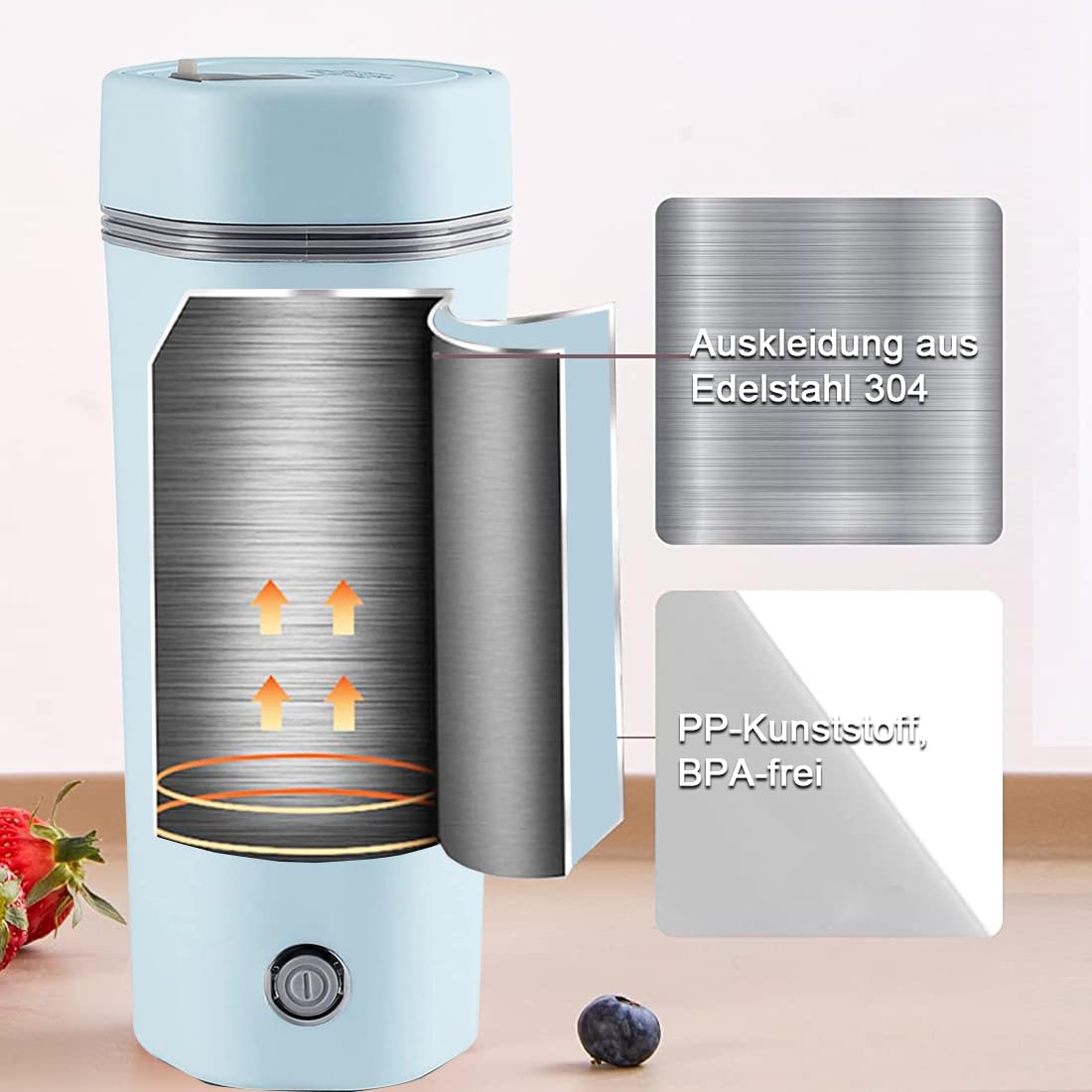 Travel Electric Kettle, Rechargeable 400 Ml 55 ° C Portable En Acier