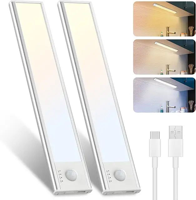 Alasvalo LED Schrankbeleuchtung mit Bewegungsmelder - 2 Stück, USB-Aufladbar