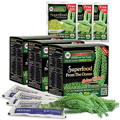 Sea Grapes - Umibudo Green Caviar - Dehydrated, Marinated in Saltwater by LONGEVITY | Enhance Health, Boosting Immune System, Valued Natural Gift From Sea (Original, 360g (12.7 oz))