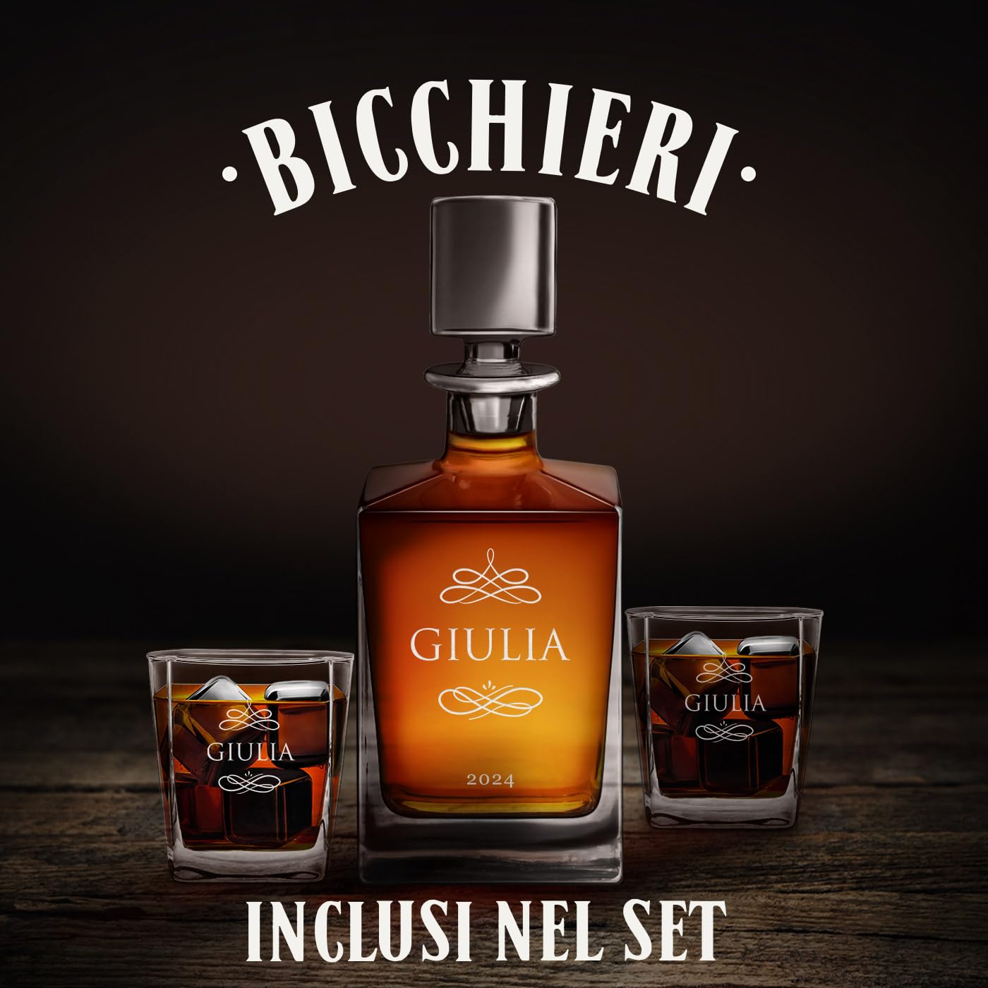 Maverton set Decanter da whisky con 2/4/ 6 bicchieri, incisione