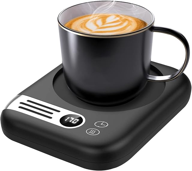MQUPIN Cup Warmer, Beverage Warmer Electric Coffee Cup Warmer with 3 Modes 55°C-65°C-75°C, LED Coffee WarmerCoffee Milk 4 Hours Automatic Shut-Off for Office,Home