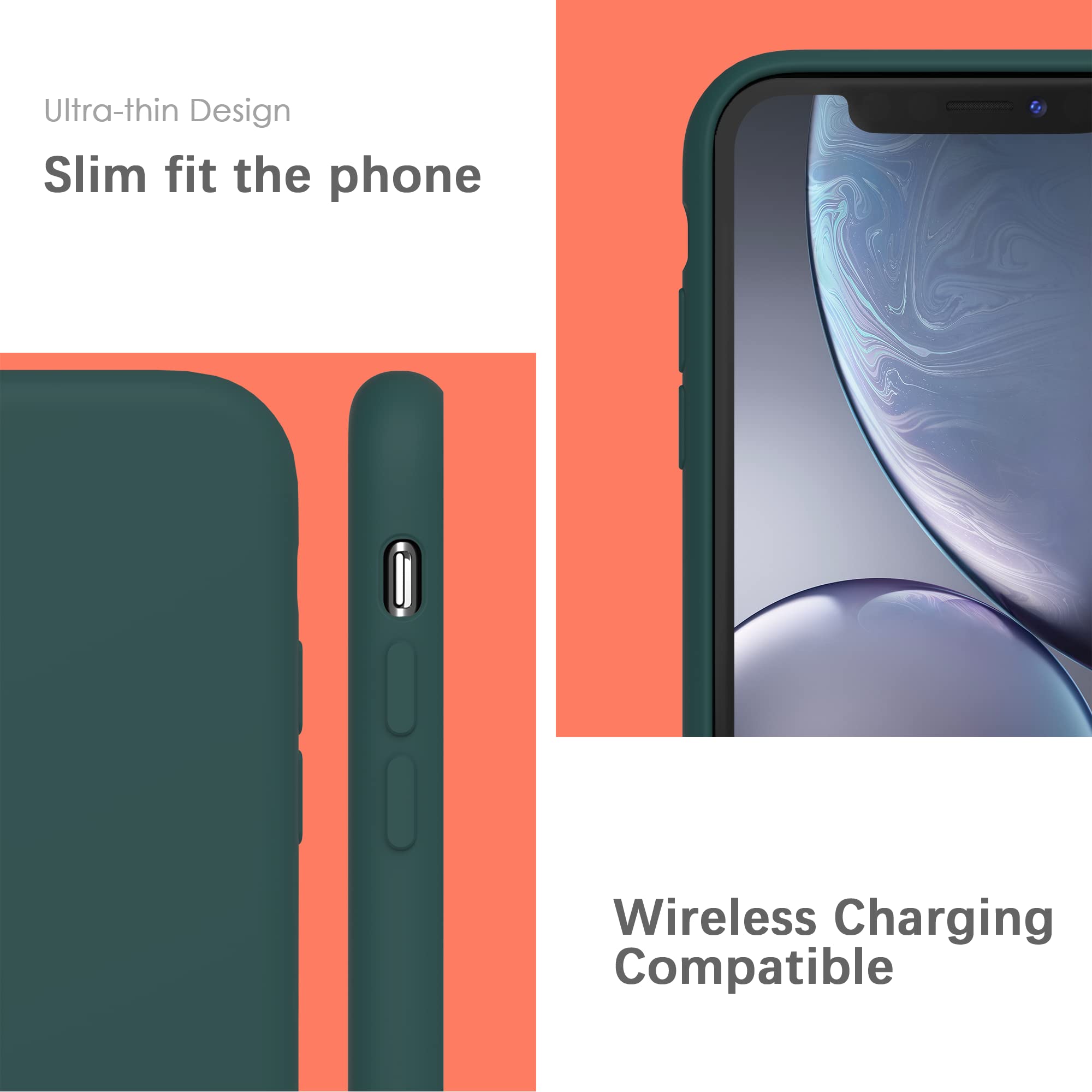 YATWIN Silicone Case for iPhone XR, Soft-Touch, Shockproof, DustProof, Antiskid Full Body Armour Phone Cover for Apple iPhone XR - Dark Green — view 5