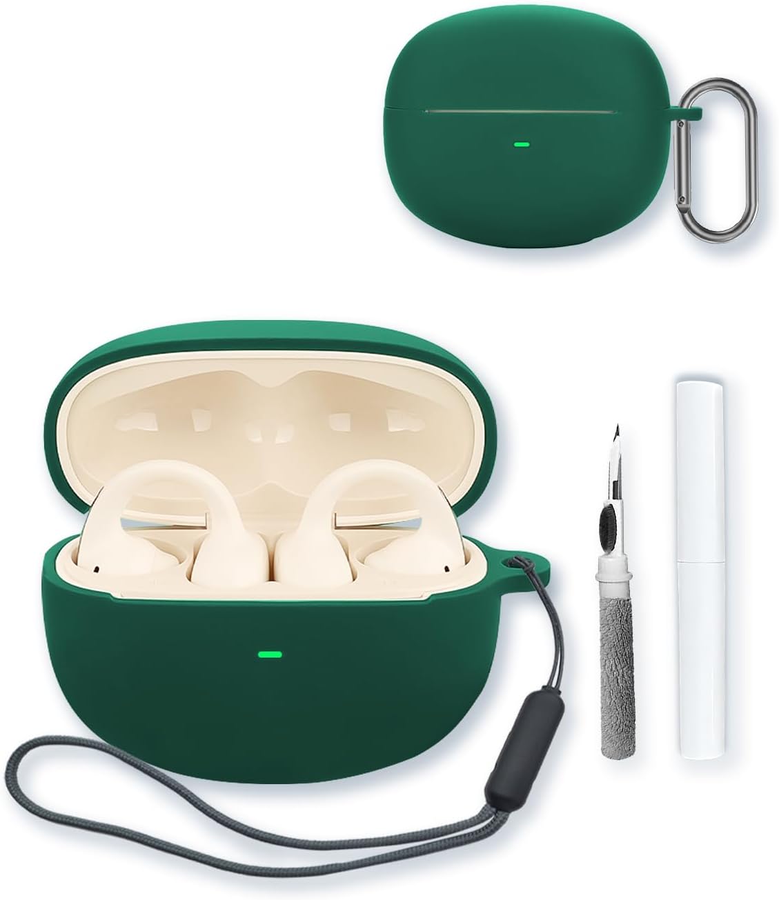 Case for Baseus Bowie MC1 Open Ear Clip-On Earbuds,Soft Protective,BOVUGAC Silicone Case Cover with Keychain & Cleaning Kit & Lanyard for MC1 Earbuds-Green