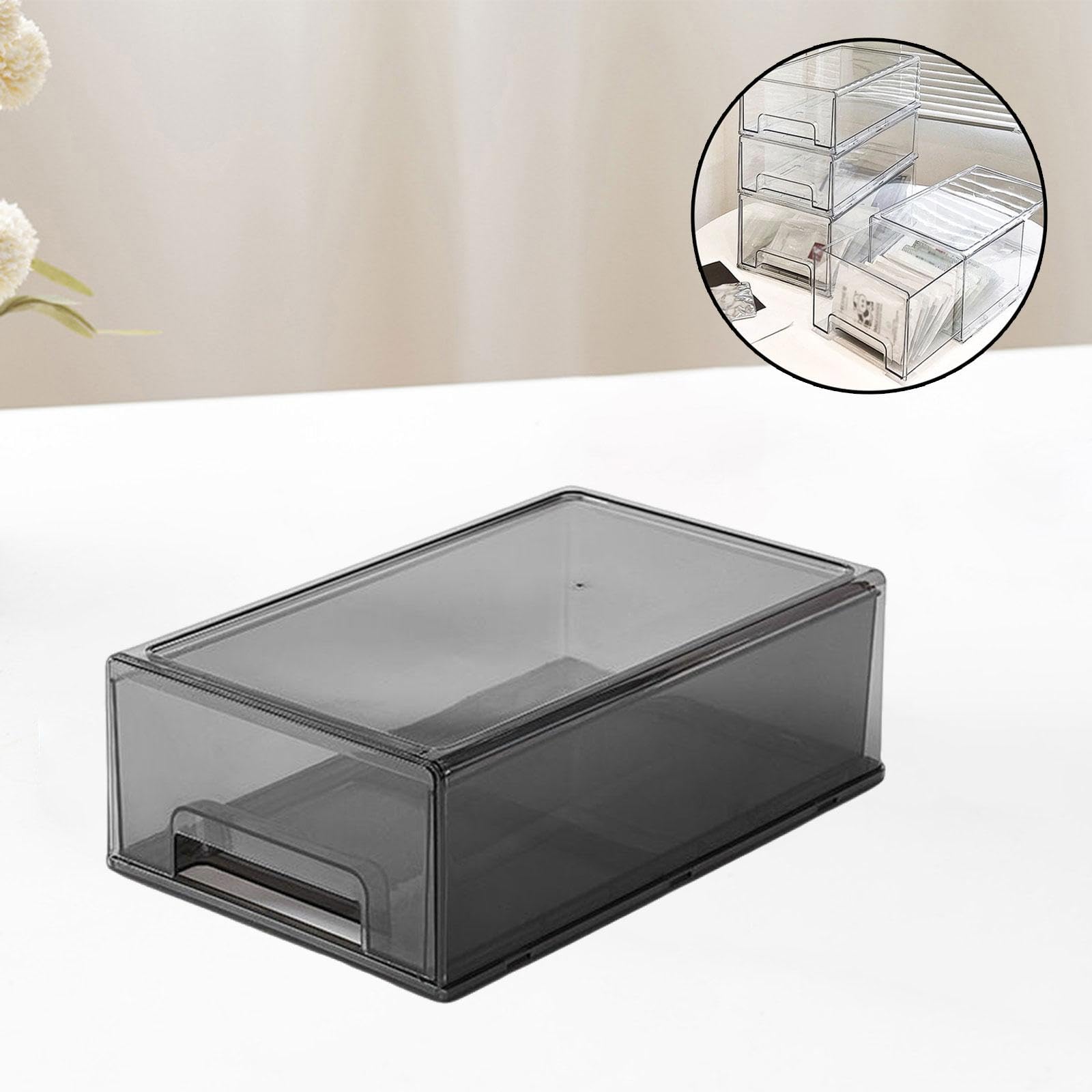 Organizador de Escritorio con Cajón, Contenedor de Almacenamiento de Escritorio, Versátil, Acrílico, Gris Claro Medio, Individual
