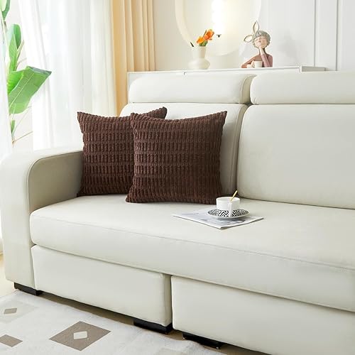 Miniatura 86 de Sunday Praise Paquete de 2 fundas de almohada decorativas de pana de 18 x 18 pulgadas, fundas de almohada cuadradas de rayas bohemias suaves