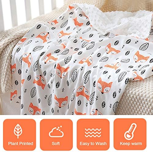 RONGRONG Baby Blanket with Dotted Backing for Newborn, Soft Warm Cozy Cotton Car Seat Blanket for Baby Boys and Girls, Pram Nursery Blankets for Travel, Outdoor, Decorative (Orange Fox 75x120 cm)
