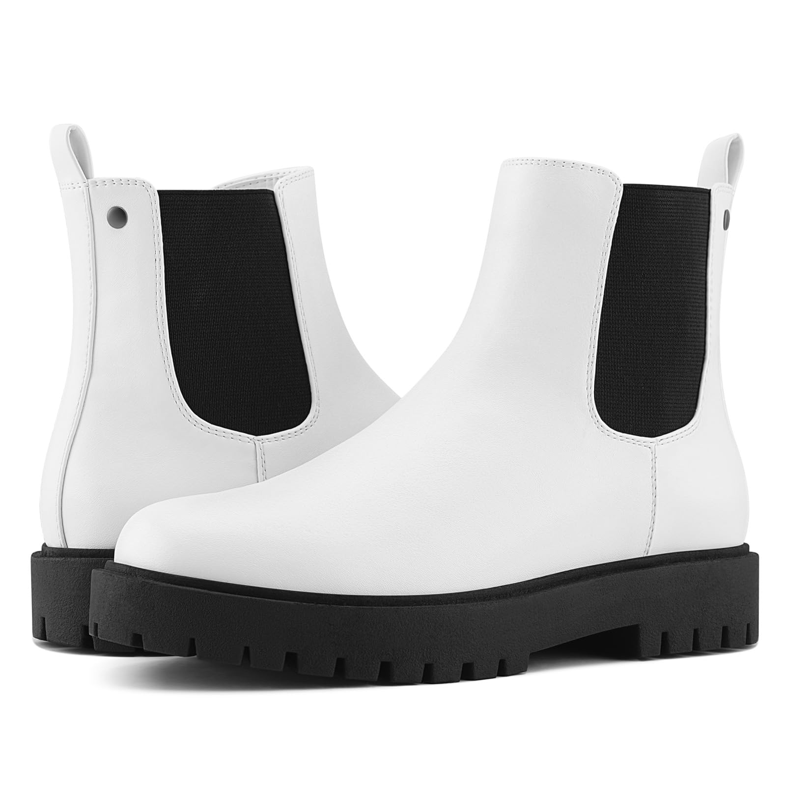 Photo 1 of Rollda Women 's Chelsea Boots Low Platform Heel Round Toe White Ankle -Size 7