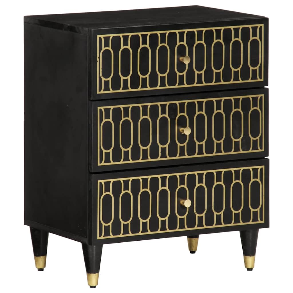 Table de chevet 3 tiroirs en bois de manguier noir style vintage