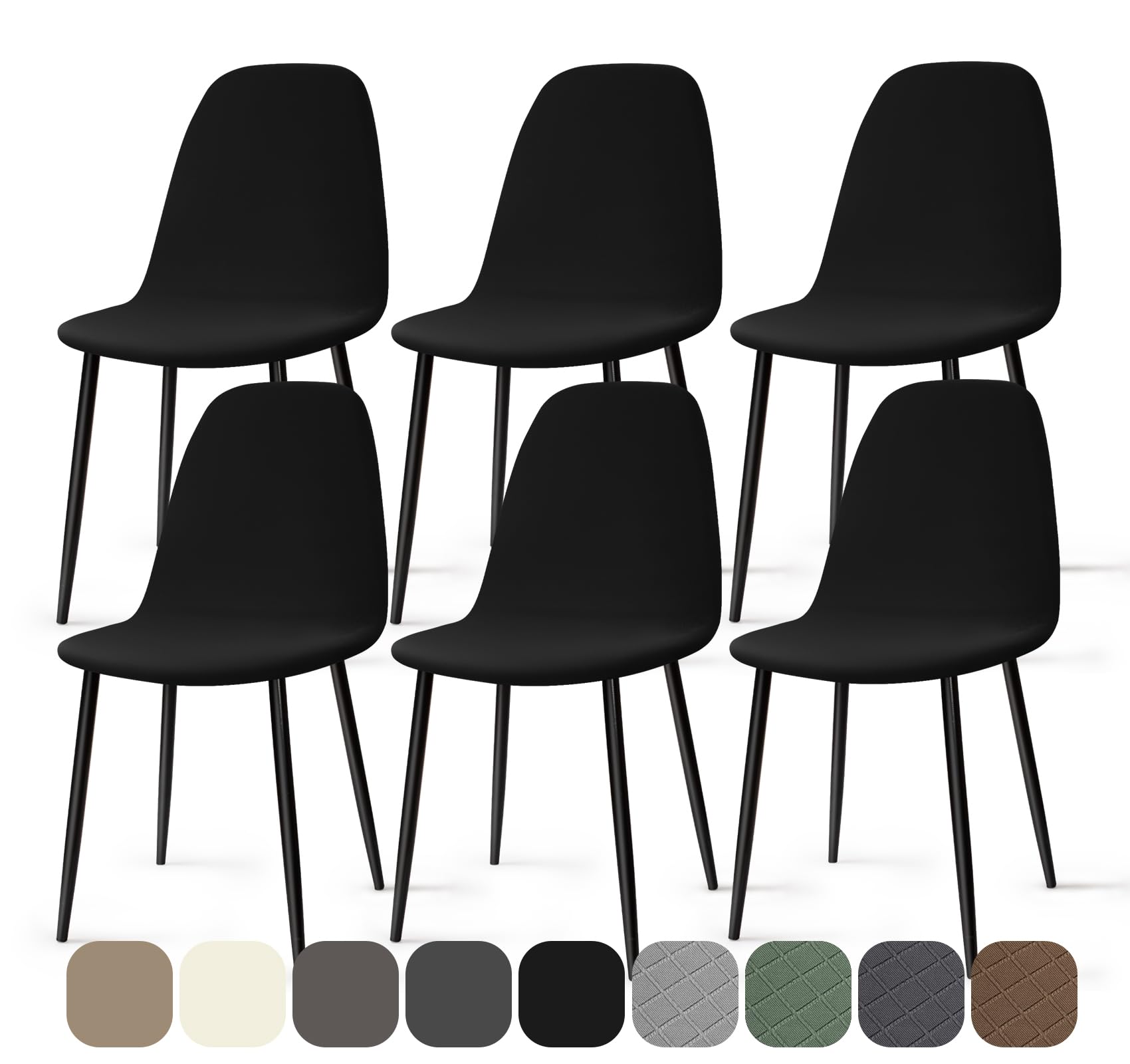 Housse de chaise scandinave noire par lot de 6 universelles et extensibles