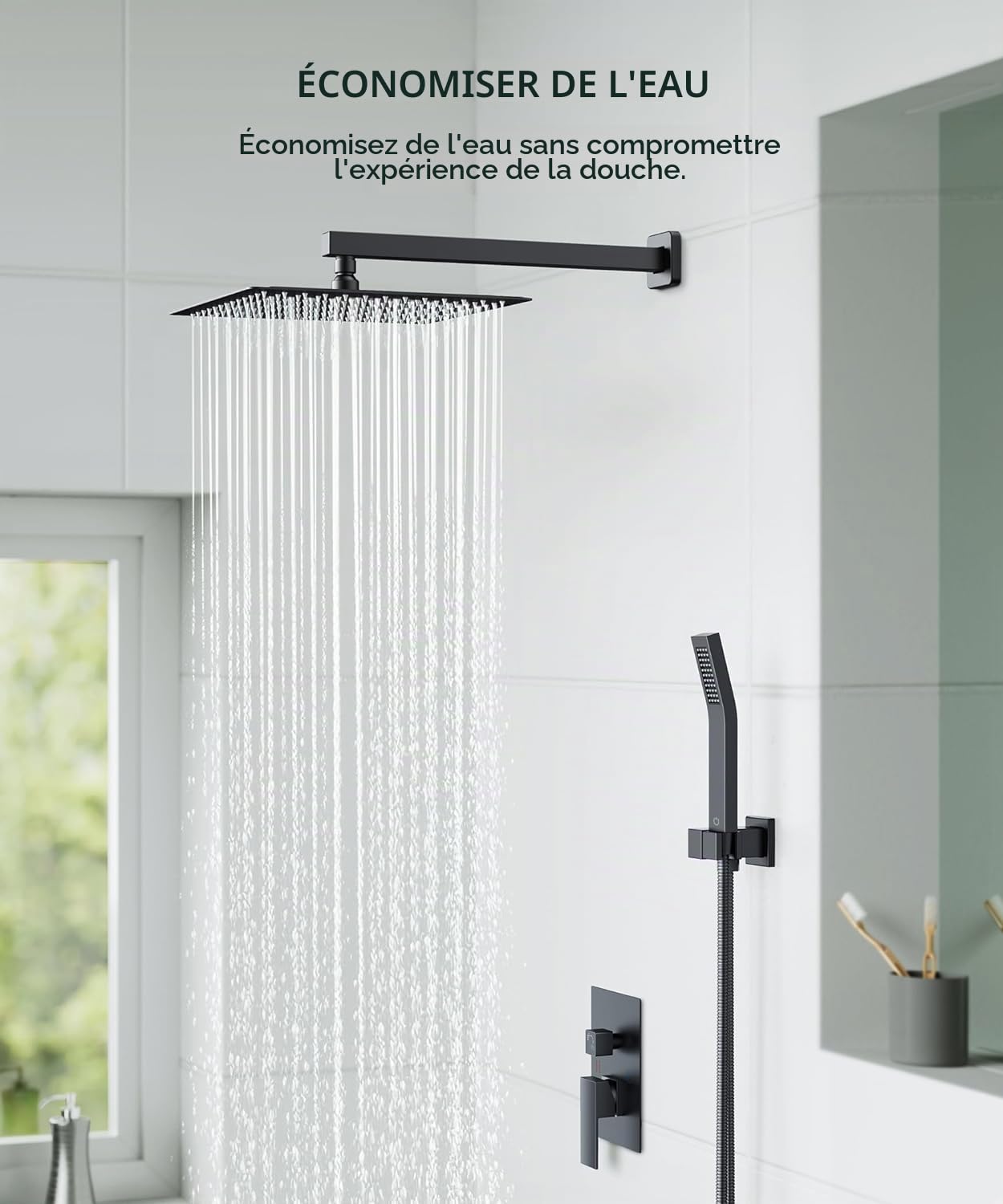 Ensemble de Douche Encastrable Noir - Colonne de Douche Thermostatique, Système de Douche Encastré avec Douchette et Douche de Tête, Colonne Douche Encastrable, Colonne Douche Salle de Bain
