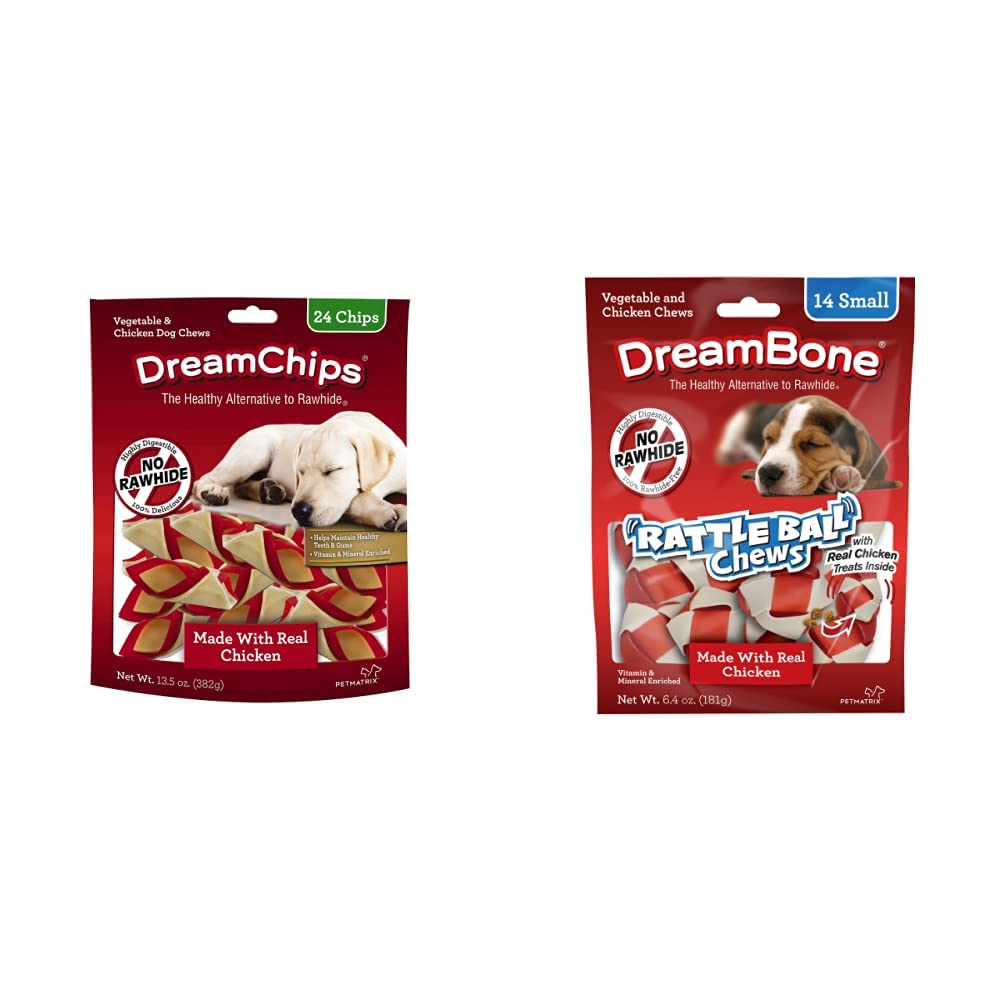 DreamBone DBC02398 DreamChips with Real Chicken 24 Count, RawhideFree