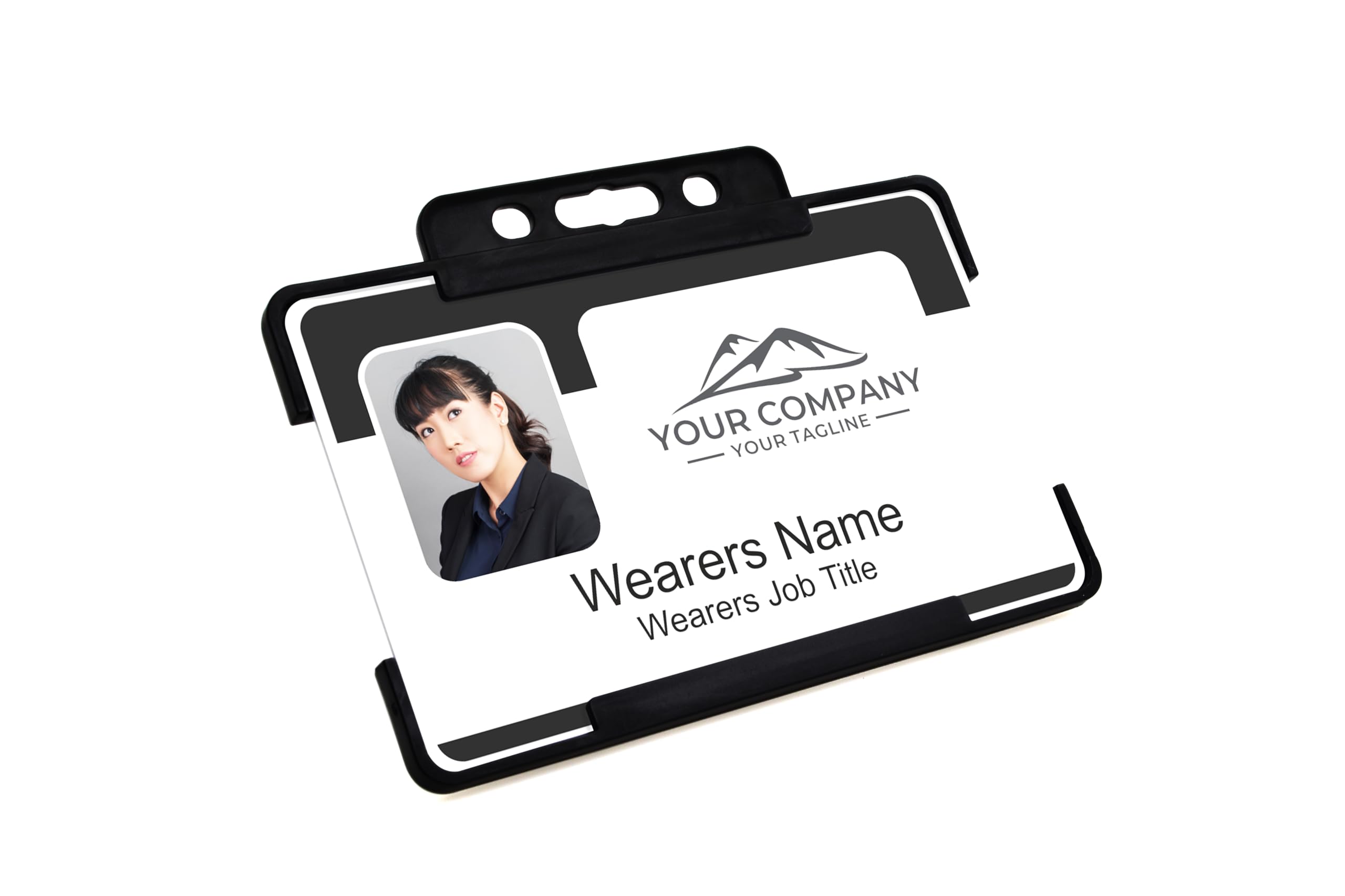Badgemaster Black Your Personalised Business Logo Photo ID Card with Lanyard and Rigid Card Holder CR80