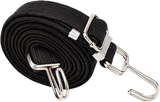 Camidy Black Adjustable Bungee Cords with Double Hooks, 6.6ft Long Flat Heavy Duty Elasticity Straps, Metal Buckle Luggage Elastic Rope for Moving Heavy Duty Cargo