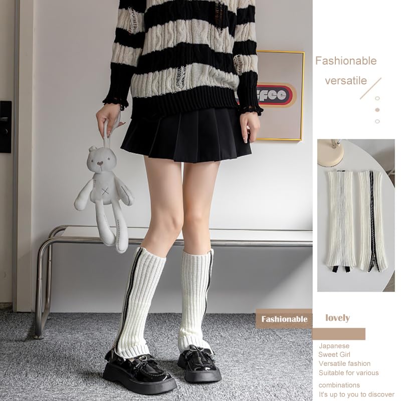 Image of Leg warmers for women grunge cute long leg cover stockings ankle warmers women's Leg warmers pack butterfly zipper socks (white)