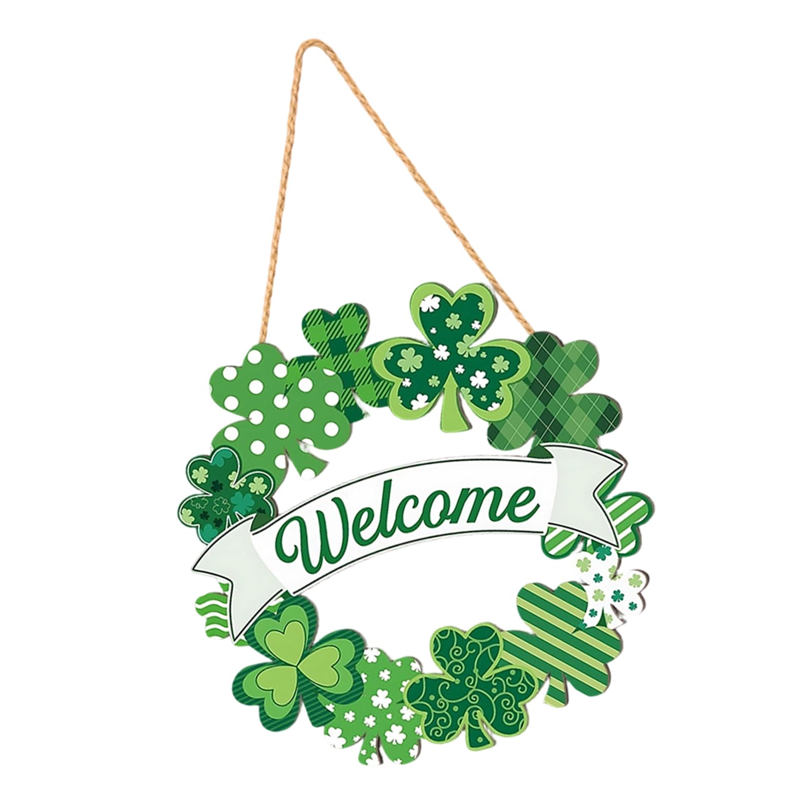 Wooden Shamrocks Wreath for Patrick's Day Irish Welcome Sign Front Door Wall Hanging Spring Festival Wood Wall Sign