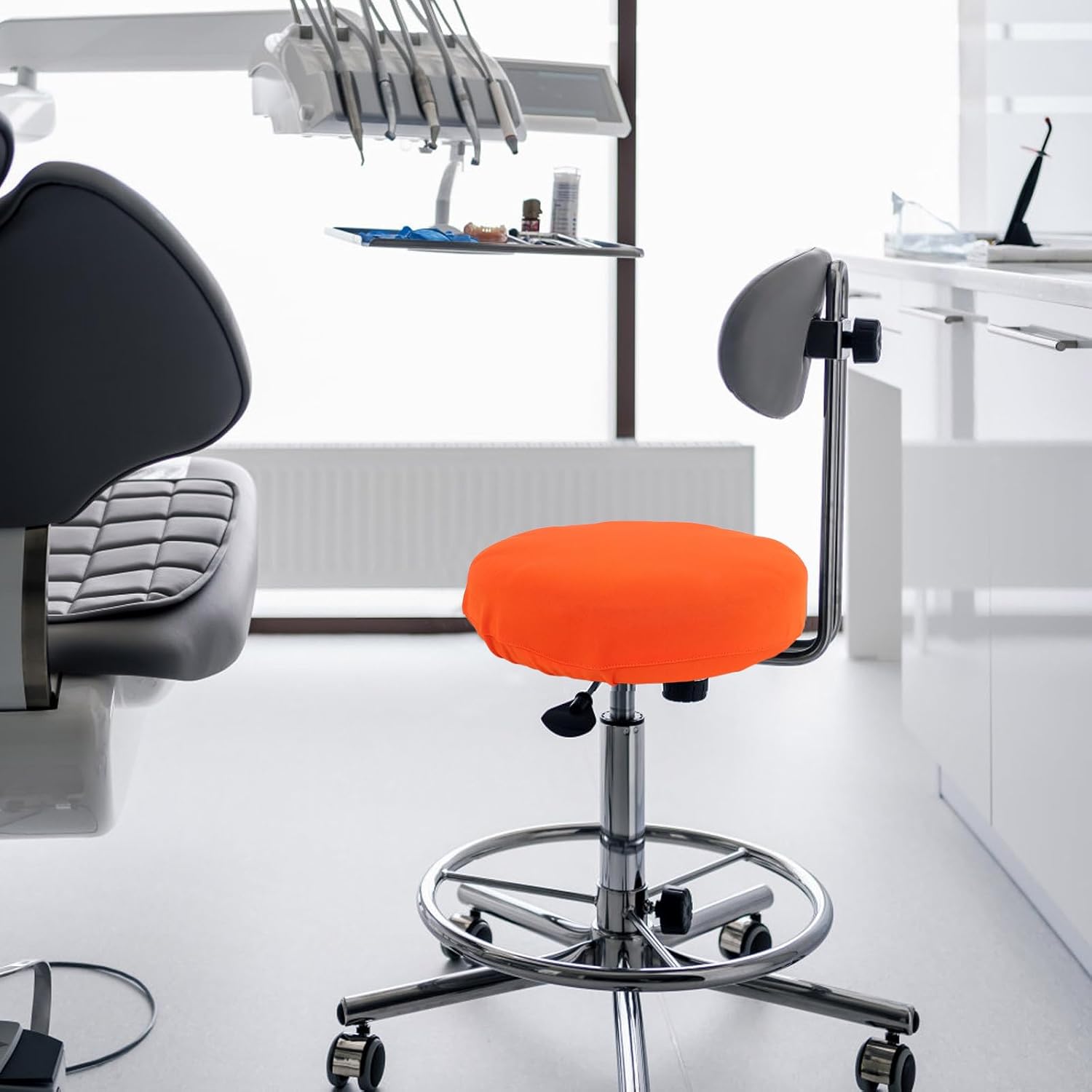 4pcs Protective Dental Chair Covers: Elastic Seat Cover - Headrest & Backrest Protection Sleeve - Washable & Reusable for Clinic Equipment Upholstery Orange