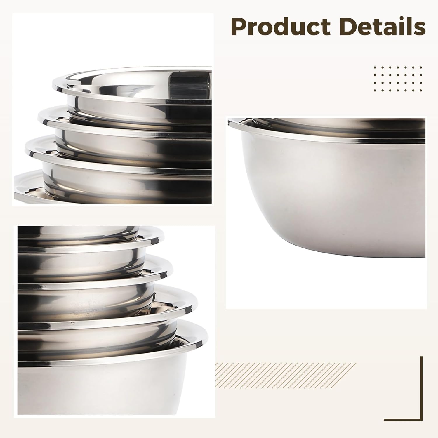 Mixing Bowl Set Of 5, Large Stainless Steel Bowls For Cooking, Baking, And Serving