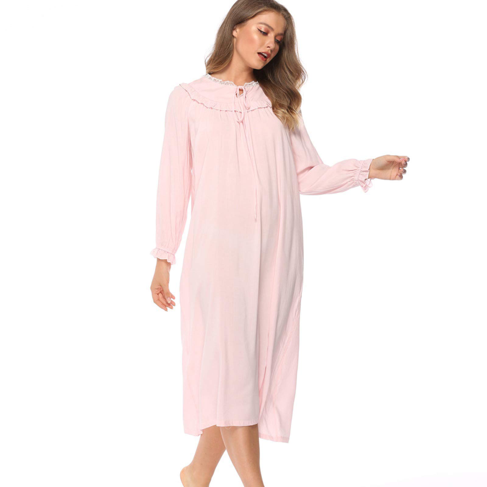 OFFSUM Camisón De Pijama De Mujer - Moda Algodón Cuello Redondo Vestido De Encaje Primavera Verano Camisón Casual Bata Camisón Vintage Princesa Ropa De Dormir Lencería