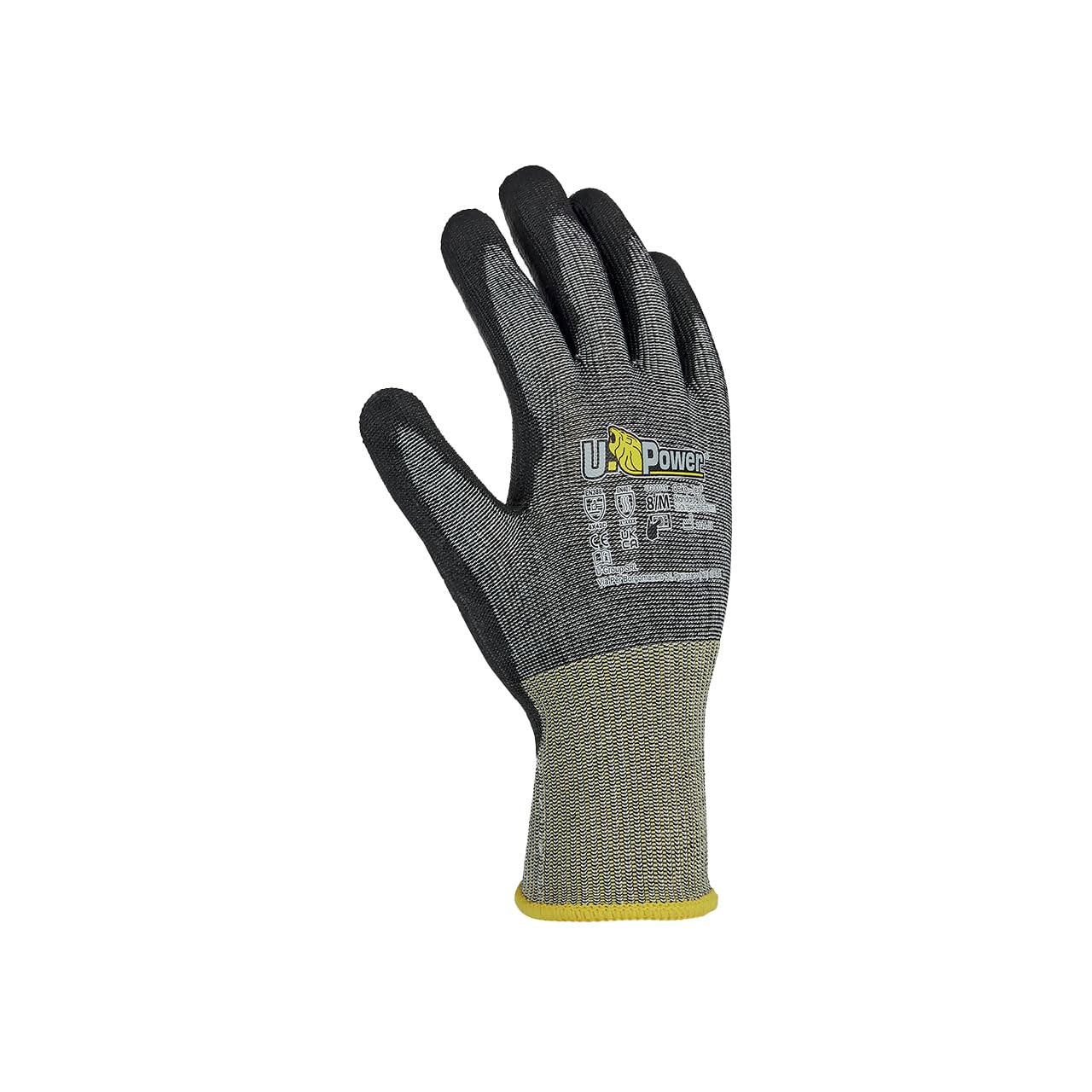 U-Power Tango - Guantes de trabajo de nailon HPPE de nailon con pantalla táctil anticortes C, protección contra riesgos mecánicos, gris térmico, amarillo, 10/XL, 144 unidades