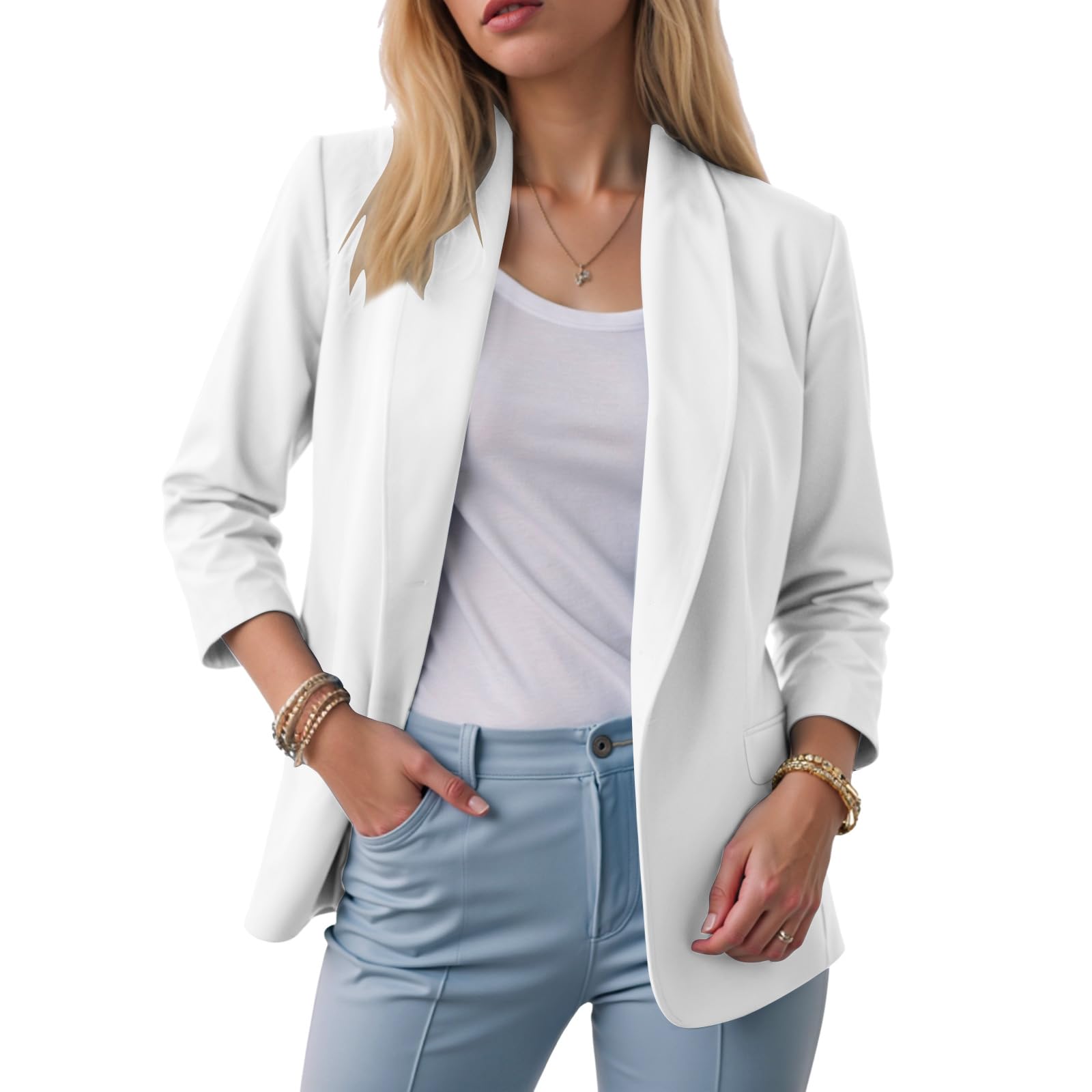Blazer Casuales Manga Mujer Larga Solapa Ligeros Botones Fina Chaqueta Mujer Entretiempo Trabajo Elegante Blazer Slim Fit Frente Abierto Manga Larga Trabajo Oficina Boda Invitada Blazer Chaqueta
