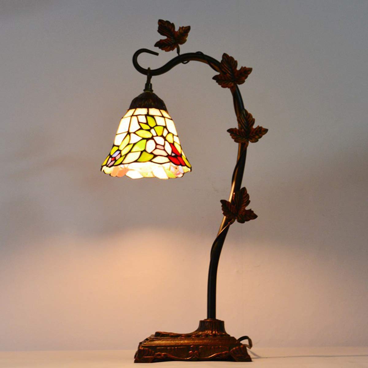 GDLight Tiffany-Art-Blumentischlampe Pastoral Glasmalerei Schreibtisch Lights Morning Glory Vine Gooseneck Leselampe für Wohnzimmer Schlafzimmer Nacht Cafe