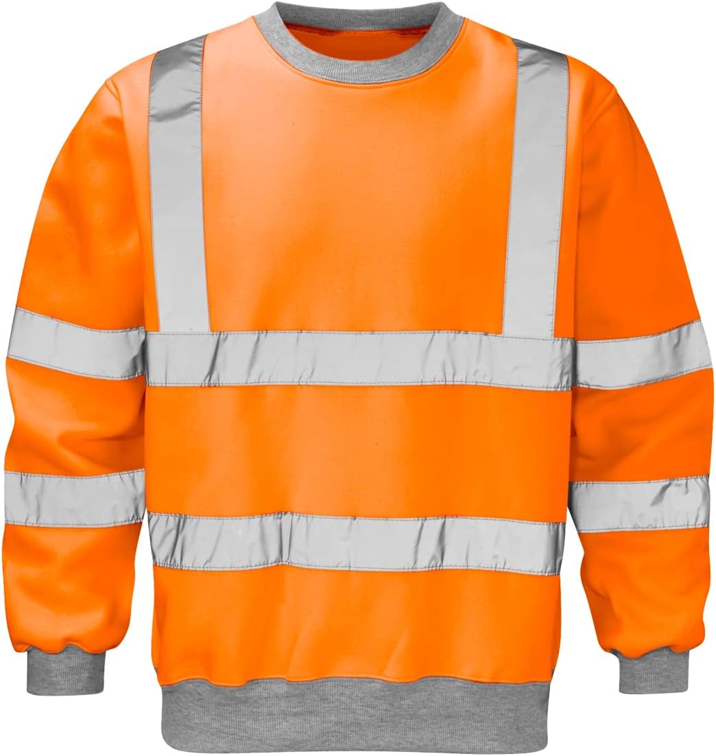 New Hi High Viz Crew Neck Sweatshirt Top Jumper Warm Work EN471 Reflective Tape Safety Suitable for Work Leisure Workwear Walking Comfortable Casual Warm Orange S,M,L,XL,XXL,3XL,4XL