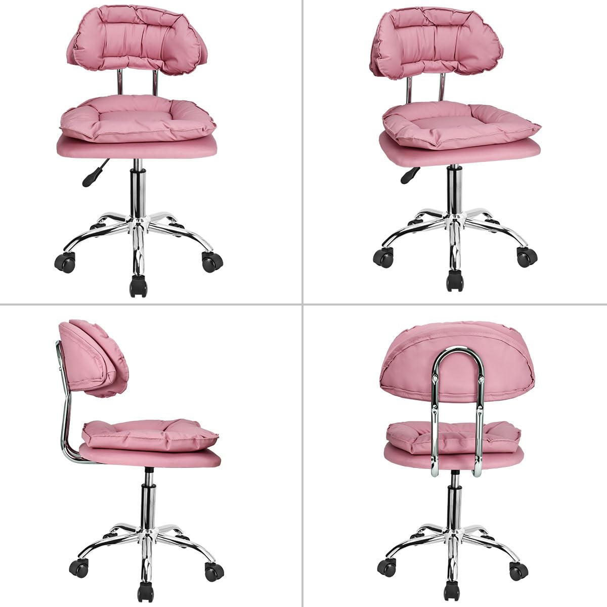 With Jostzaxin rolling stool backrest, home office rolling stool chair, thick seat cushion, nail shop salon spa massage tattoo, adjustable height for pink, pink chair, pink With Jostzaxin rolling stool backrest, home office rolling stool chair, thick seat cushion, nail shop salon spa massage tattoo, adjustable height for pink, pink chair, pink