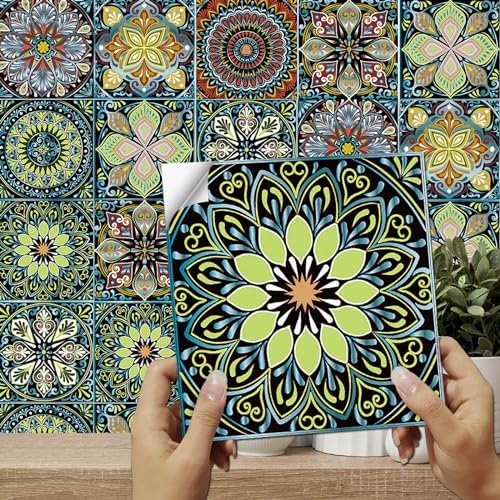 TOARTi Mint Green Tile Stickers,Moroccan Tile Stickers for Kitchen