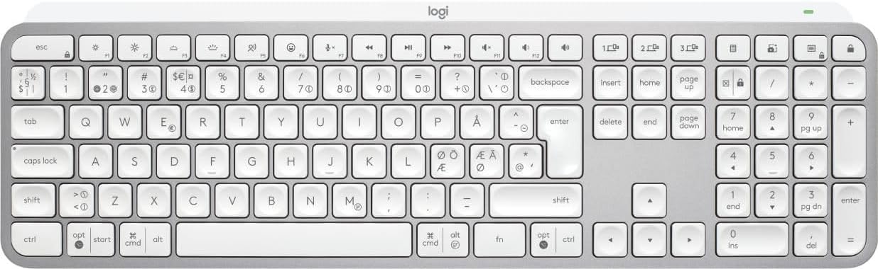 Logitech Mx Keys S Keyboard Rf Wireless + Bluetooth QWERTY, W128443902 (Wireless + Bluetooth QWERTY Danish, Finnish, Norwegian, Swedish Aluminium, White)
