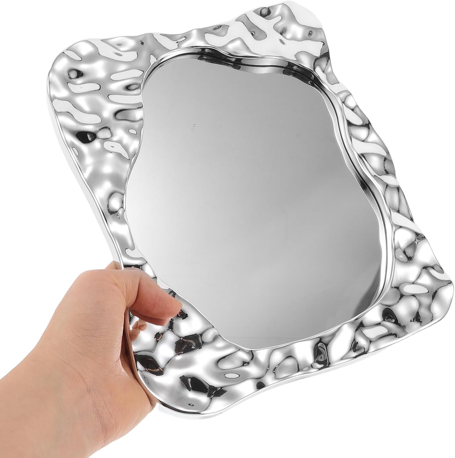 BETOOKY Desktop Vanity Mirror Compact Square Makeup Mirror Silver Electroplated Tabletop Dressing for Personal Beauty and Travel Use