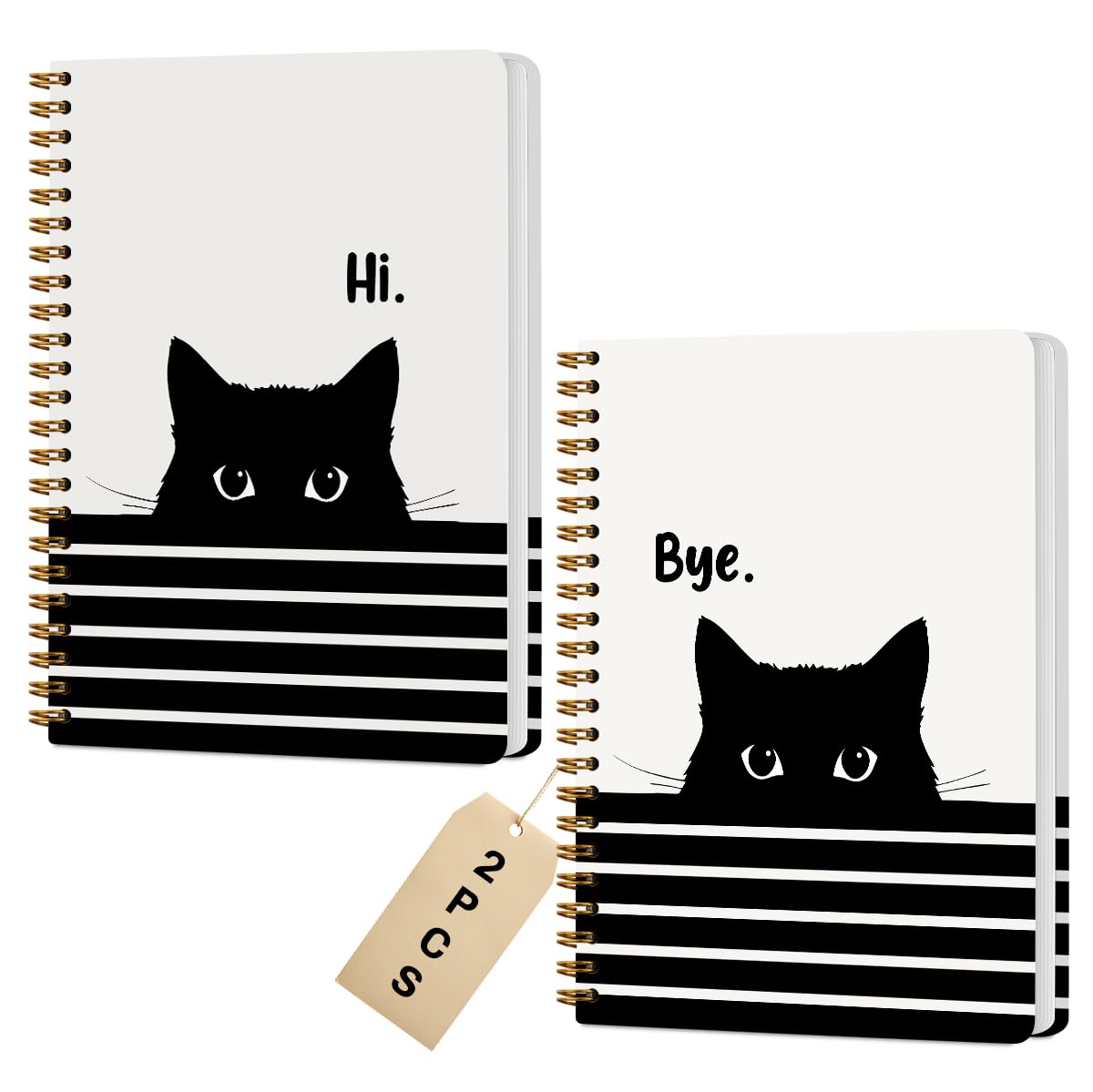 2 Pcs Cute Cat Spiral Notebook, Cute Gifts Journaling Notebooks for Work, College Ruled Notebook Journal, Peeking, Office Home College Supplies Cat Themed Gifts for Girls Teens Colleagues