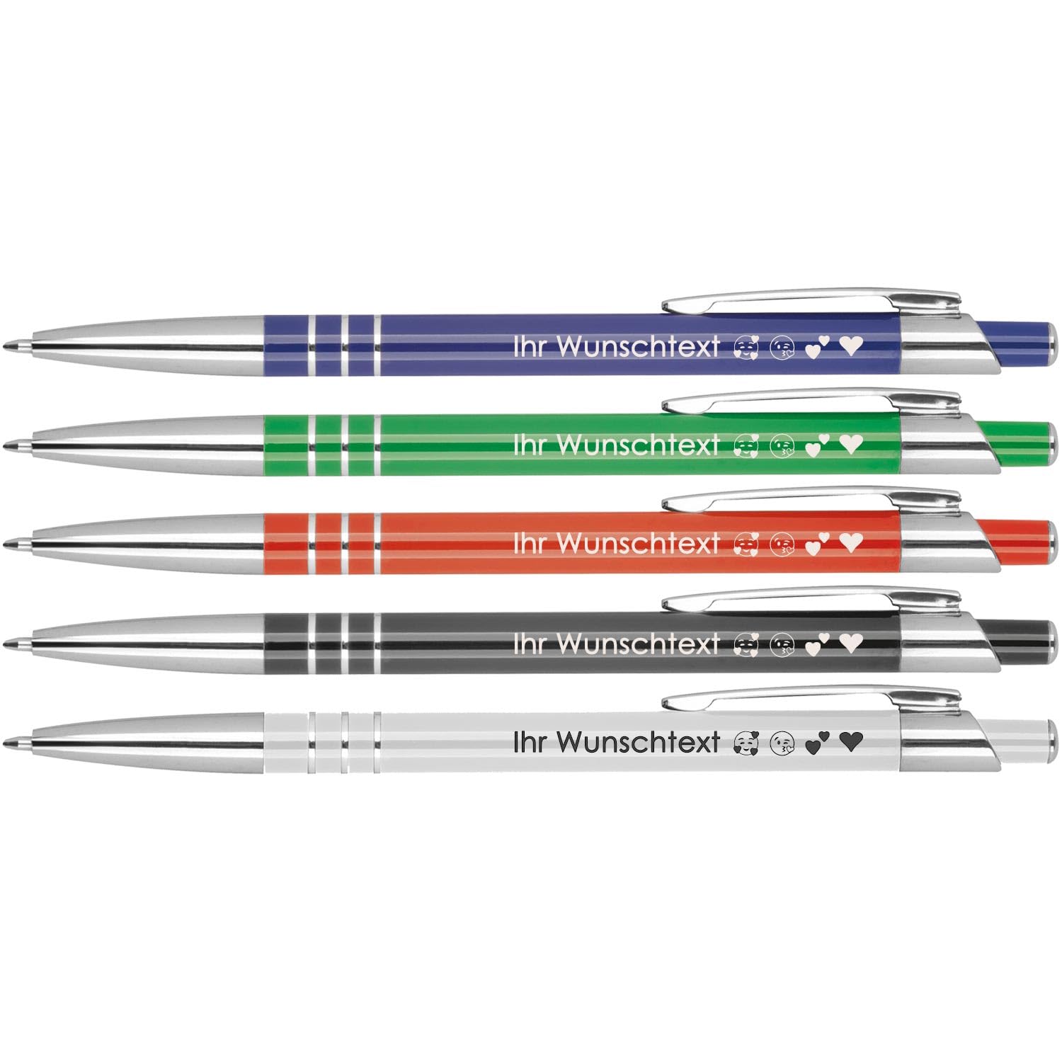 Kugelschreiber mit Wunschgravur | Farbmix | recyceltes Aluminium | Blau schreibende | 3 Zierringe | Personalisierte Kulis | 5 Farben | Schriftarten | Werbekugelschreiber Gravur (mix, 250)