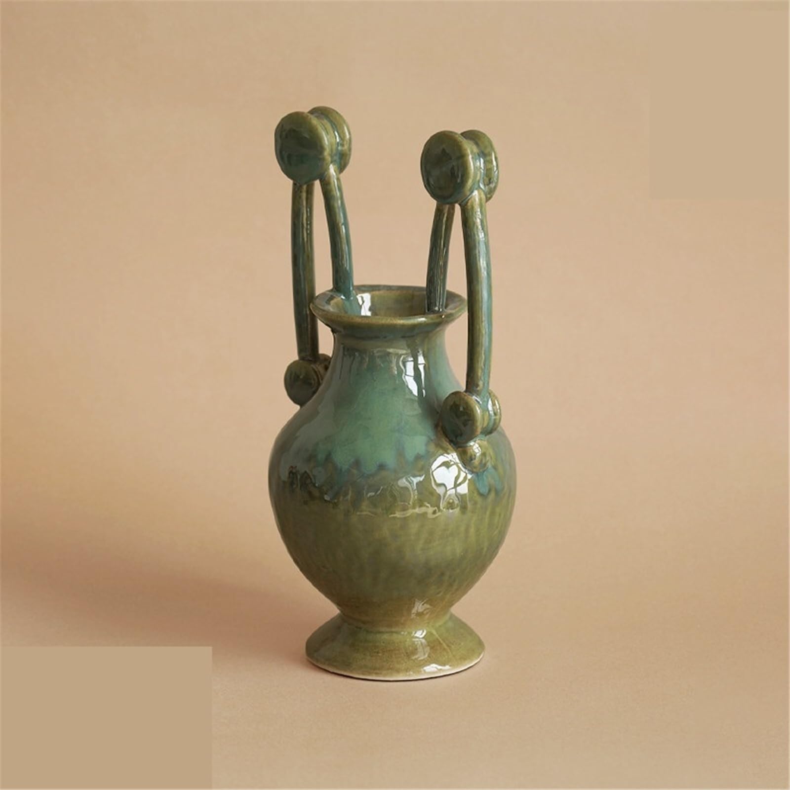 Wazon na kwiaty Vintage ceramiczny wazon z podwójnymi uszami Ozdoba do salonu Wyposażenie domu, 16,5 * 14 34 cm
